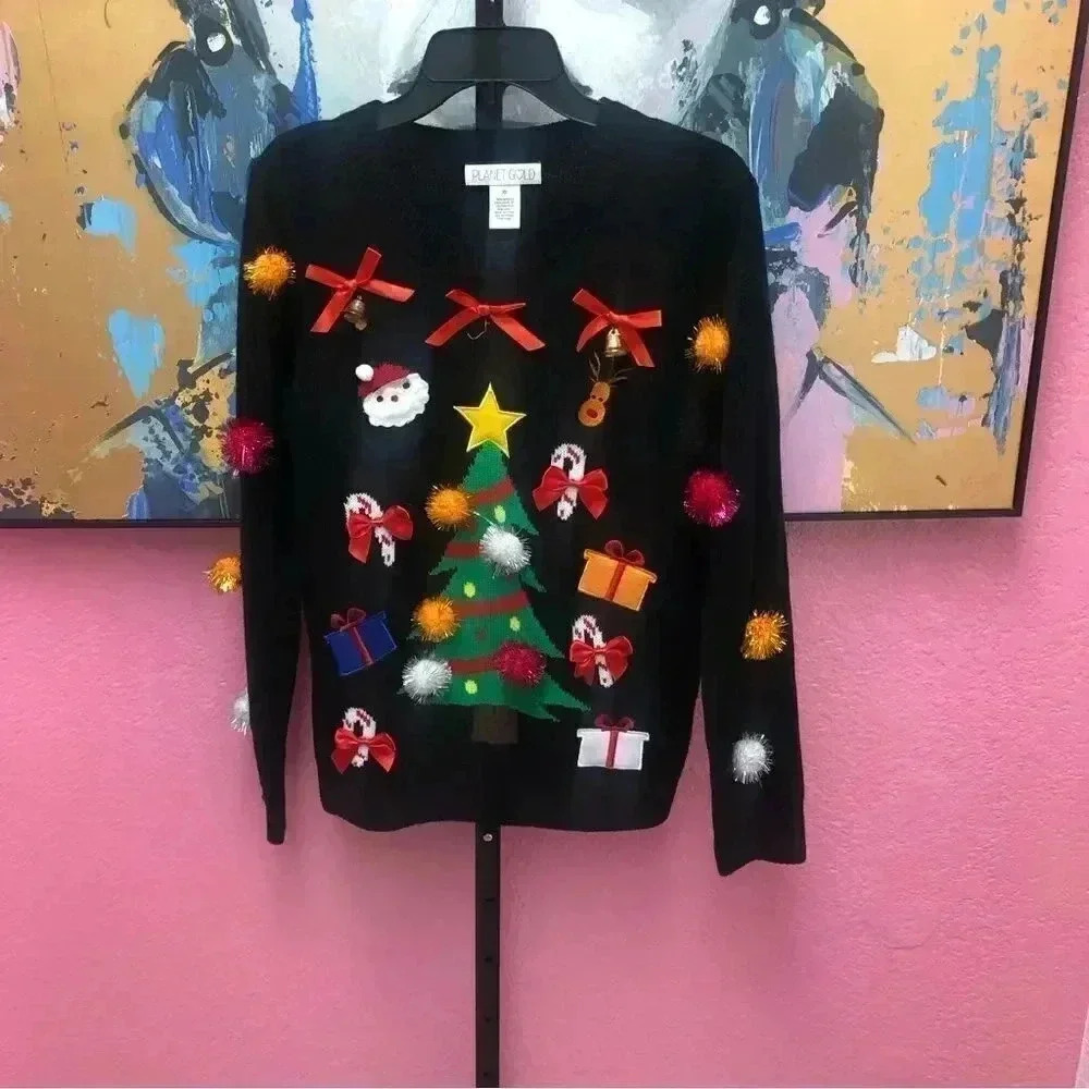 Planet Gold Embellished Christmas Sweater